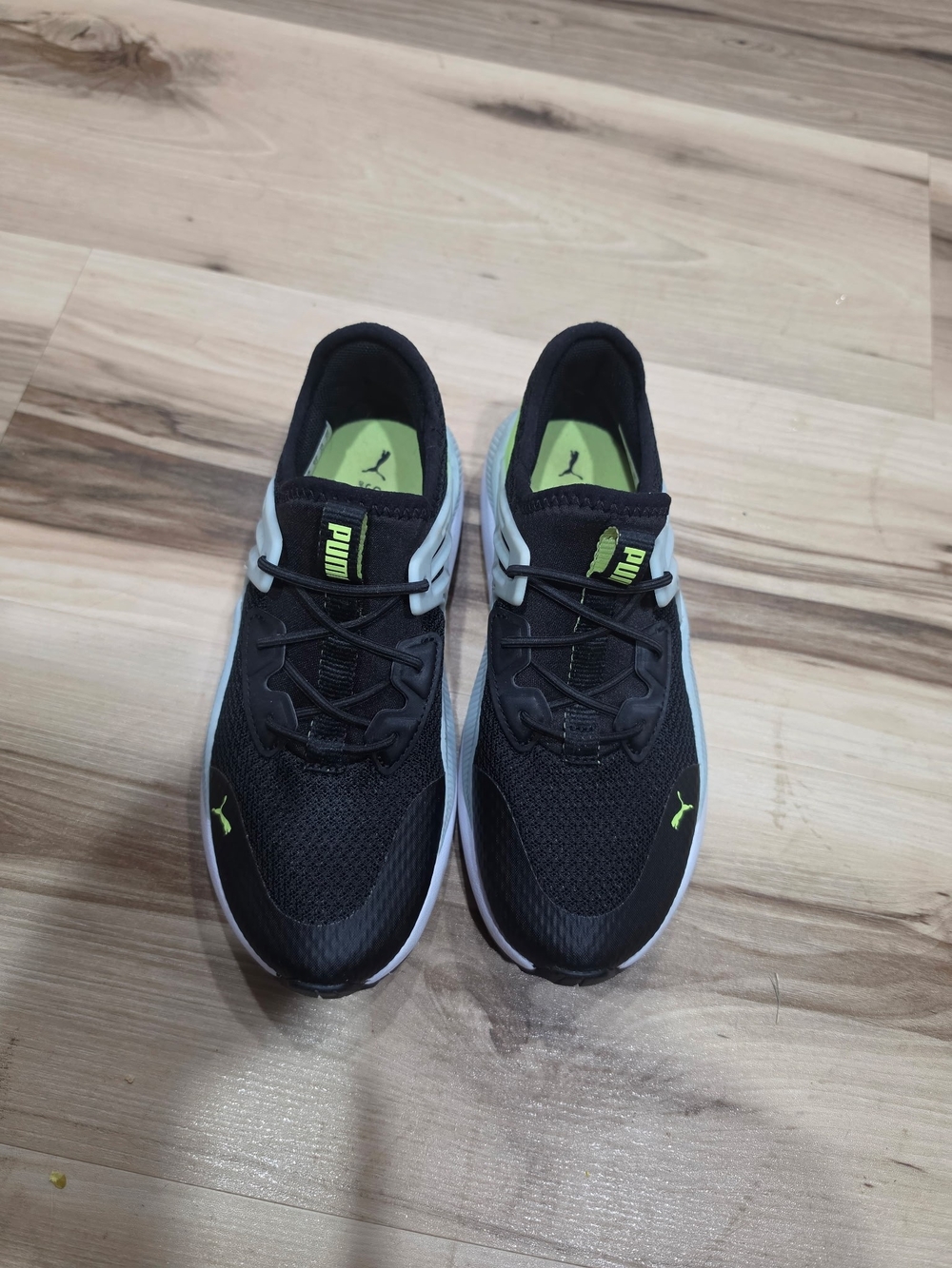Boys Puma Black Sneakers with Neon Green Accents